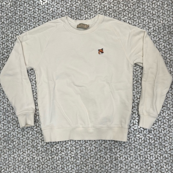 MAISON KITSUNE Tops - Women's Maison Kitsune Pullover Sweatshirt with Fox Head in Cream, Size S